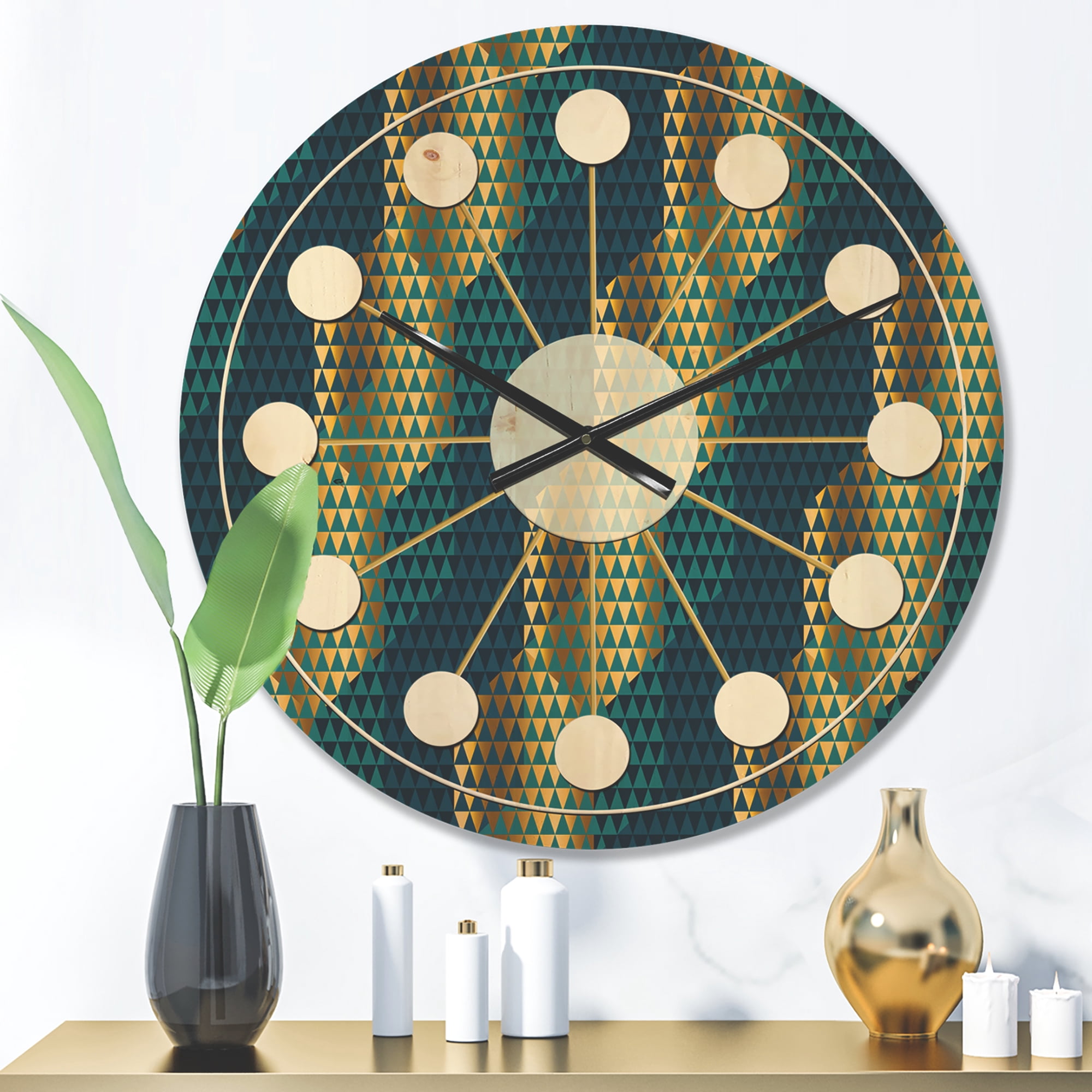 Designart 'Hexagon Retro Pattern VII' Mid-Century Modern Wood Wall Clock