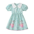 thumbnail image 2 of Emy Dola 2-7T Little Girls Lace Lapel Collar Cotton Dress Short Sleeve Foral Bunny Applique Tunic Summer Dresses, 2 of 10