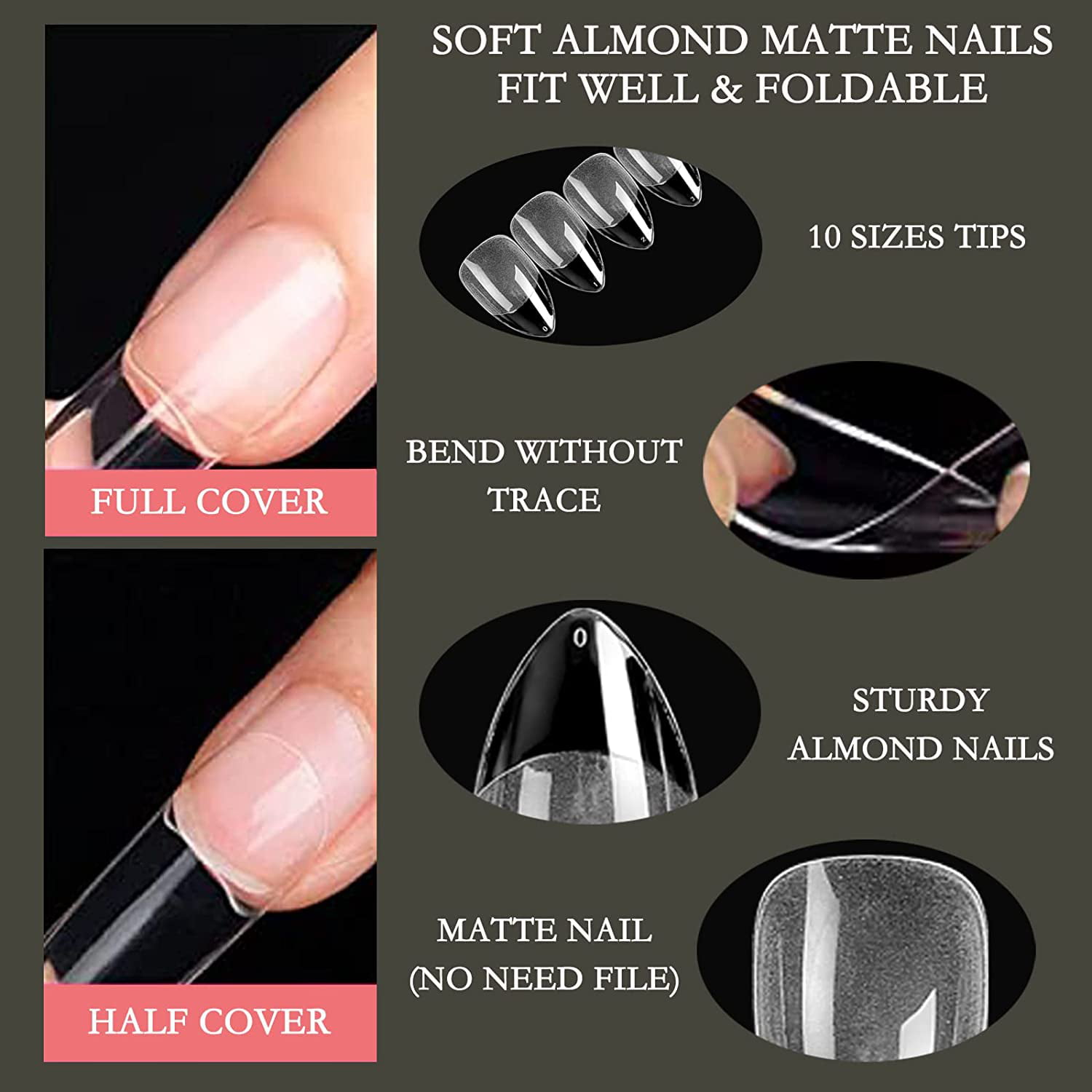 500PCS Short Stiletto Nail Tips for Acrylic Nails Professional Clear Short  Almond Acrylic Nail Tips Fake Nails Half Cover Nail Extension Tips False  Nails for DIY Nail Art Salons 10 Sizes with