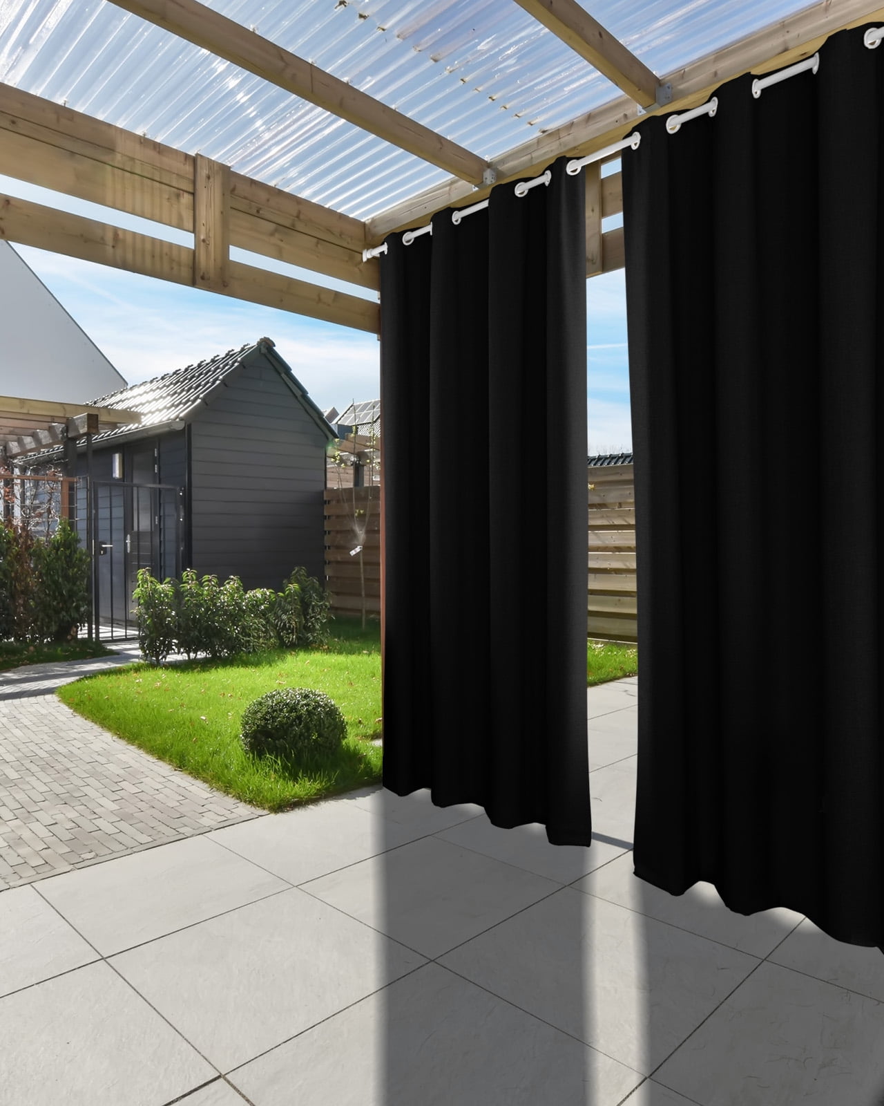 Outdoor Curtains for Patio, Black Solid, Waterproof Blackout Outside Curtain for Porch/Pergola/Gazebo, Pure Color Thermal Insulated Drapes for Cabana, 1 Panel, 54 x 108 Inch