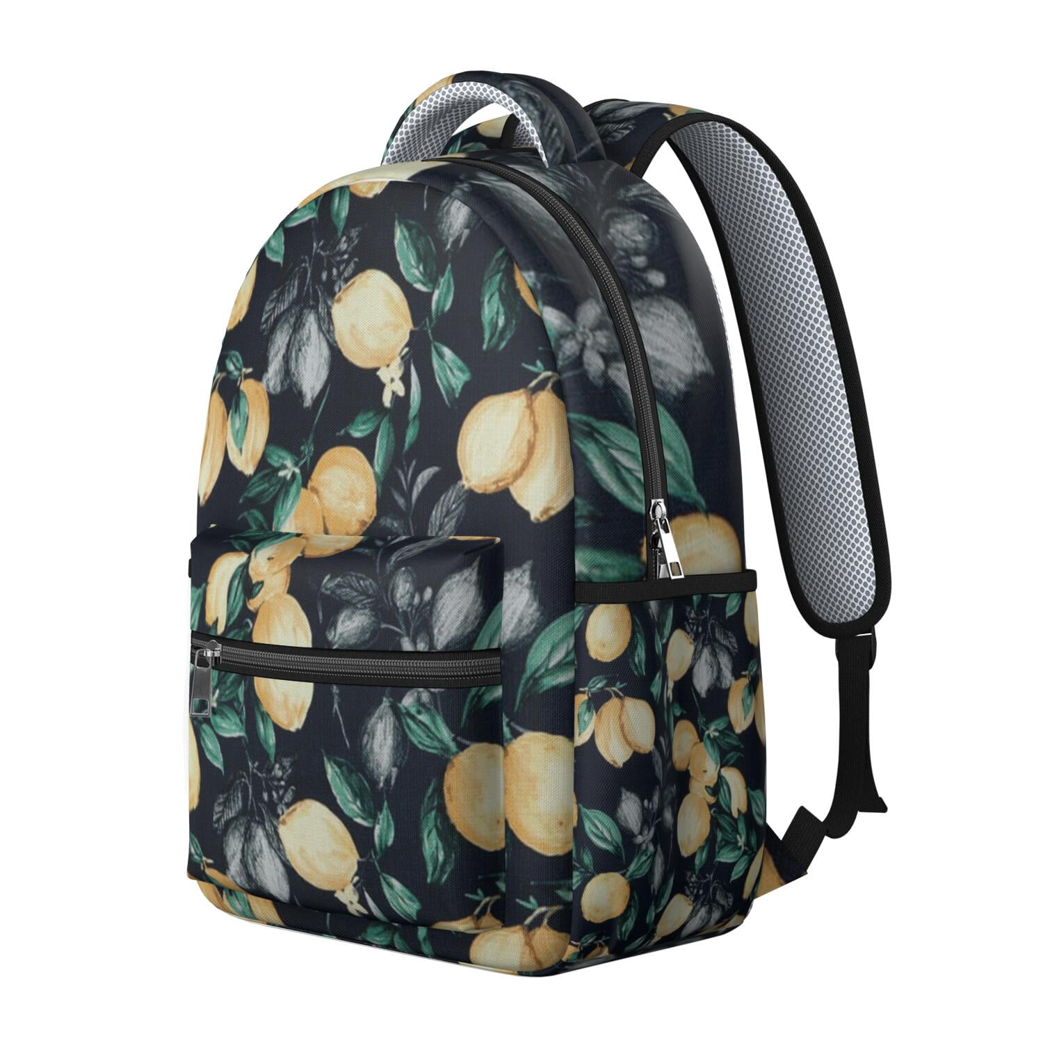 Retro Lemon Print School Backpack - Waterproof & Ergonomic Student Backpack, Durable & Lightweight with Spacious Compartments for Daily Use