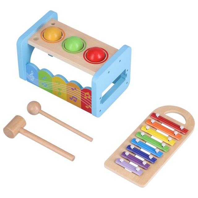 Martillo educativo temprano de madera, juguetes musicales, banco de libra y grifo, martillo de madera, juguete musical, banco de grifo, juego de música con xilófono deslizable, características mejoradas