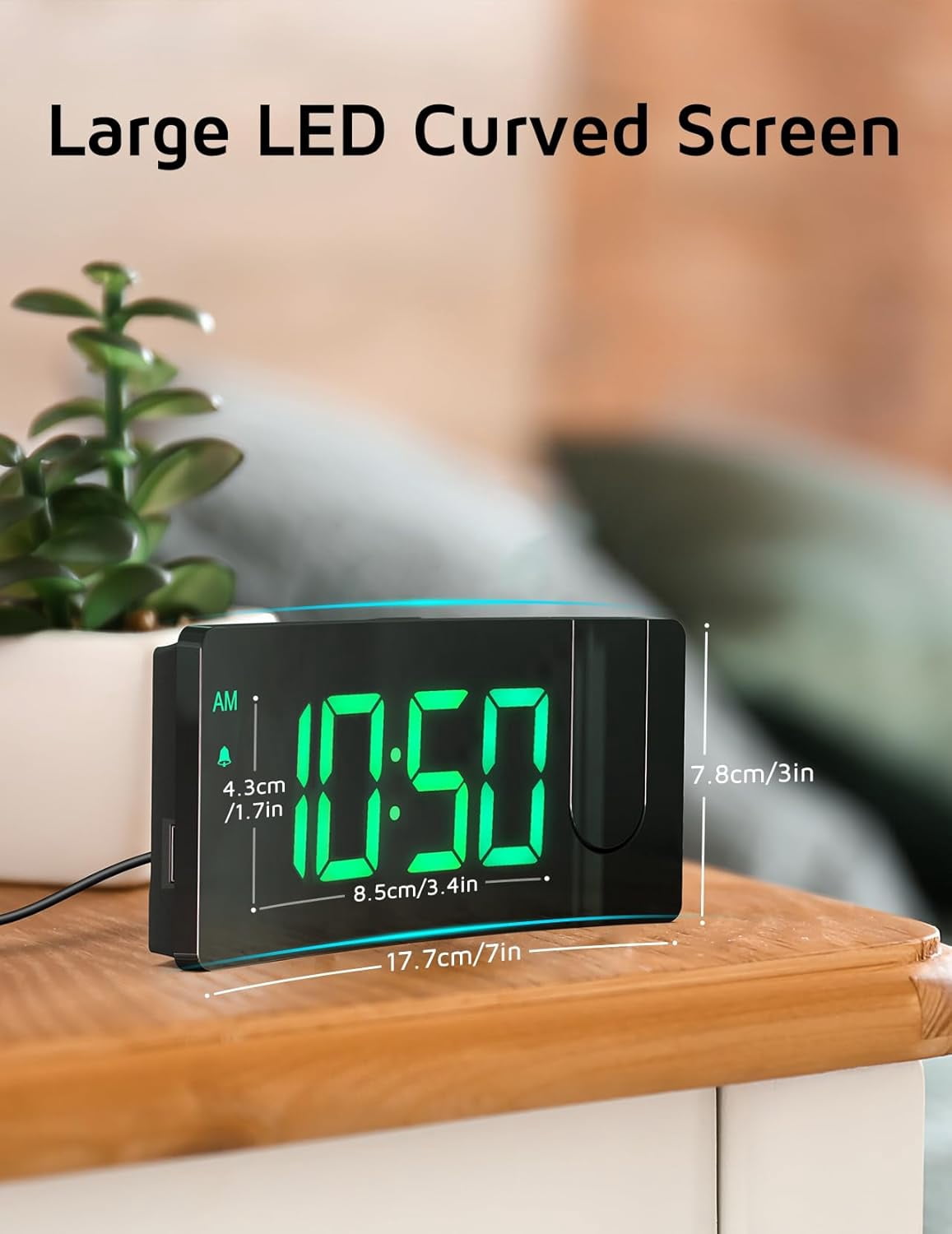 Chumajor Projection Alarm Clock, Digital Clock with 180° Rotatable Projector, 3-Level Brightness Dimmer, Clear LED Display, USB Charger, Progressive Volume, 9mins Snooze,12/24H, Green