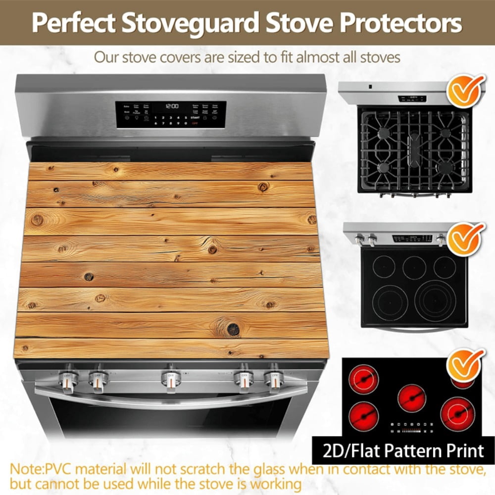 1 piece, stove panel and cooktop panel protection pad, 2D flat Nordic natural style wood grain pattern kitchen decorative countertop pad, suitable for stoves, washing machines, dryers, coffee machine