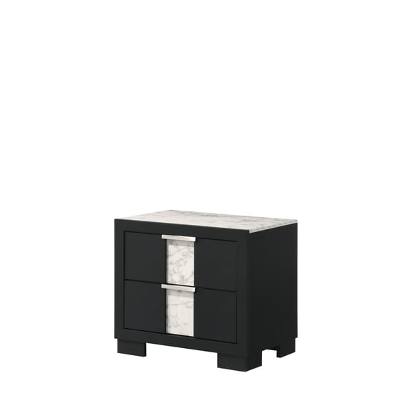 Miekor Furniture 1pc Contemporary Black Finish Nightstand Two Drawers Metal knobs Black White Bedroom Wooden Furniture 21284