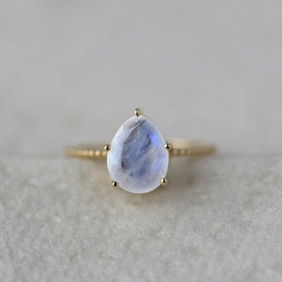 Solitaire Pear Moonstone Ring, 925 Starling Silver Ring, Milgrian Band Ring, Birthstone ring, Handmade Jewelry, Minimalist Jewelry, Gift For Her