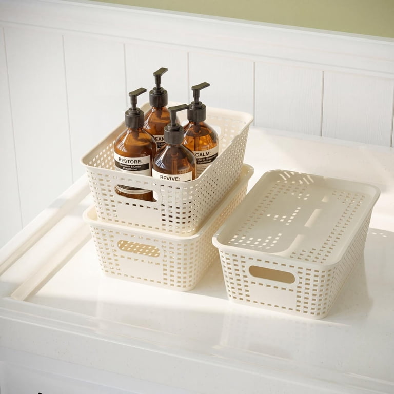 AMBLER Plastic Storage Bins with Lids, Cream White (Set of 6) photo 6