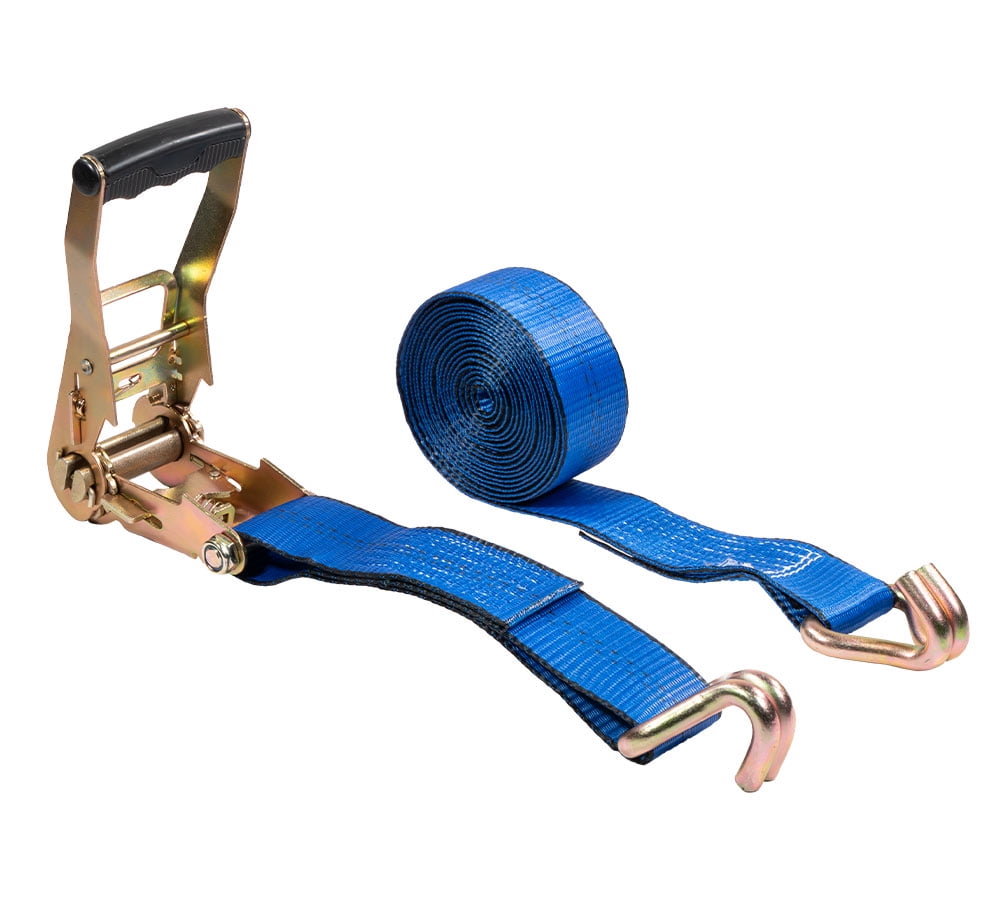 (2 Pack) 2 Inch x 20 FT Blue Ratchet Strap with J Hooks - 10,000 Lbs Breaking Strength - Heavy Duty Tie Down Cargo Truck Straps with Wire Hooks for Flatbed, Truck, Trailers Pickup