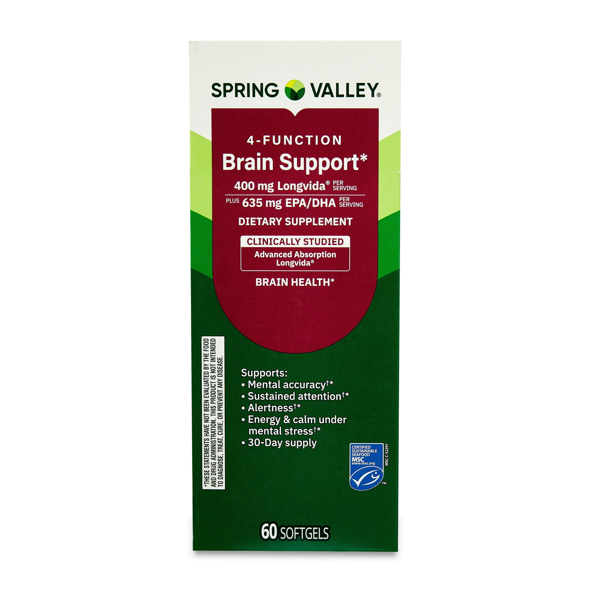 Spring Valley 4-Function Brain Support Dietary Supplement, 60 Count
