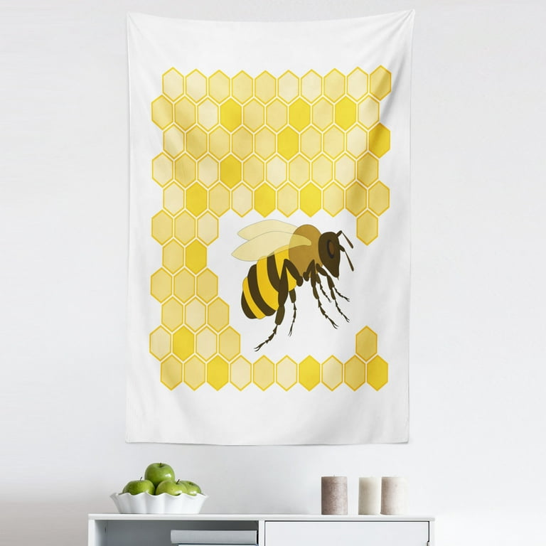Honey Bee Tapestry Single Bug Silhouette with Monochrome Hexagons Fabric Wall Hanging Decor for Bedroom Living Room Dorm 5 Sizes Mustard Yellow by Ambesonne Walmart