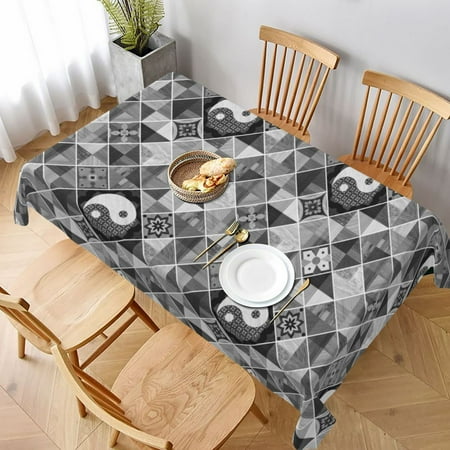

Table Cloth Rectangle Table Yin Yang With Black And White Tablecloth 60 x 90 Inch Wrinkle Resistant Decorative Fabric Table Cover for Dining Party Indoor Outdoor