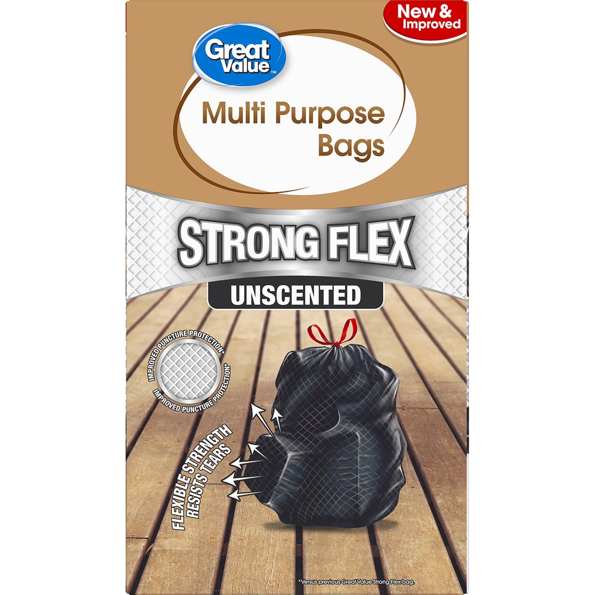 Great Value Strong Flex Multi-Purpose Drawstring Trash Bags, 33 Gallon, 25 Count