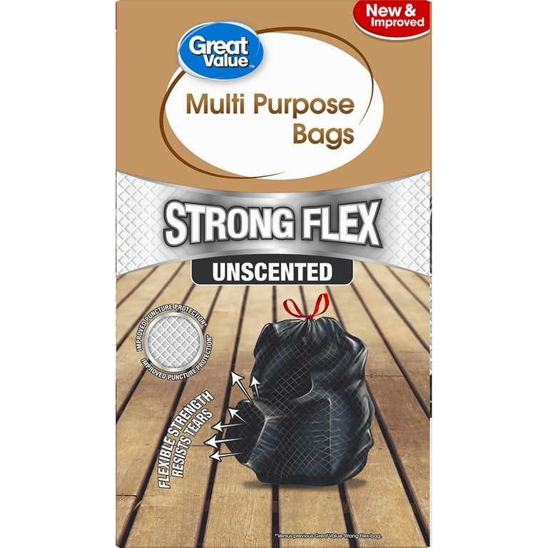Great Value Strong Flex 33-Gallon Drawstring Multi-Purpose Trash Bags,  Unscentted, 40 Bags 