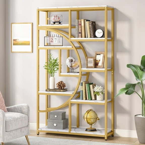Bookshelf Modern 5 Tier Etagere Bookcase, Freestanding Tall Bookshelves Display Shelf Storage Organizer with 9-Open Storage Shelf for Living Room, Bedroom, Home Office