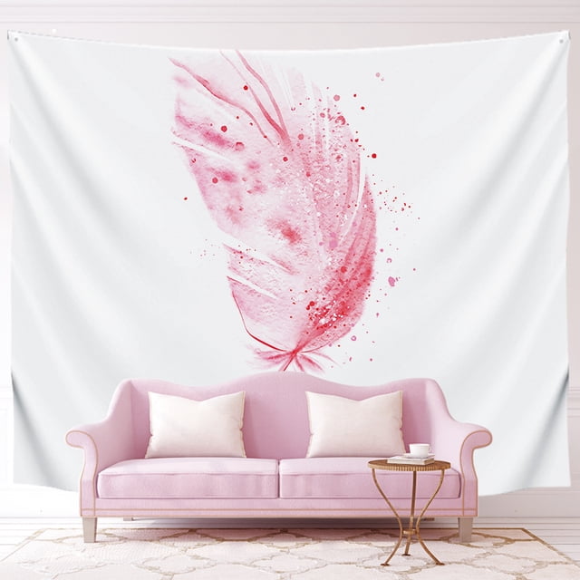 Tapiz estético con plumas para pared de habitación, 130 x 100 cm, microtela