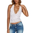 thumbnail image 4 of Babysbule Women's Halter V Neck Lace Tank Top Sleeveless Cropped Scalloped Hem Casual Summer Fashion Blouse for Dating Party Daily Wear, 4 of 8