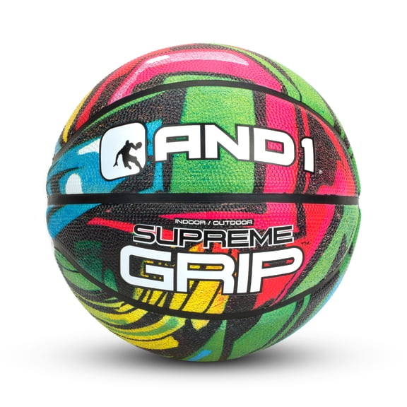 AND1 Supreme Grip Spongetech Rubber Basketball- Regulation Size Streetball (29.5"), Made for Indoor and Outdoor Basketball Games (Green/Pink)