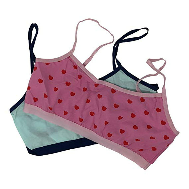 Girl's Adjustable Strap Training Sports Cotton Spandex Bra for Tweens Or  Teens Hearts Prints and Solids, Pack of 2 (Mint Green/Pink / Red Hearts,  Medium (34A)) … 