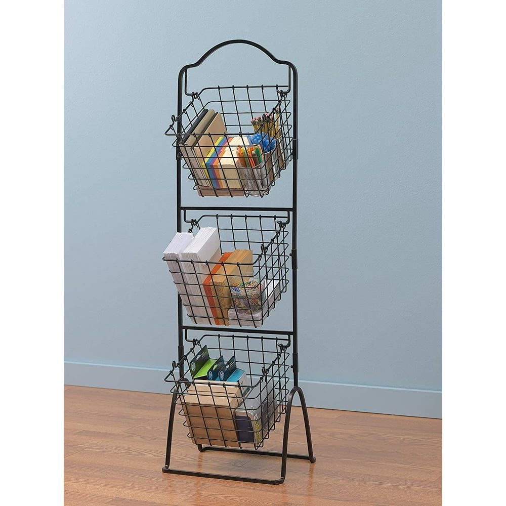 3 Tier Kitchen Metal Basket Fruit Display Rack Grocery Produce Storage