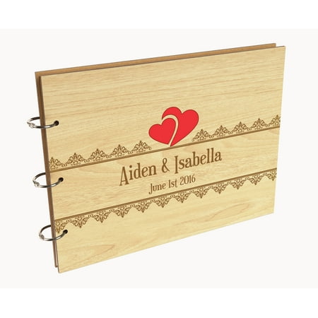 Darling Souvenir Personalized Engraved Laser Cut Wedding Guest Book Wooden Cover Sign-in Book Registry Guestbook Scrapbook-K7