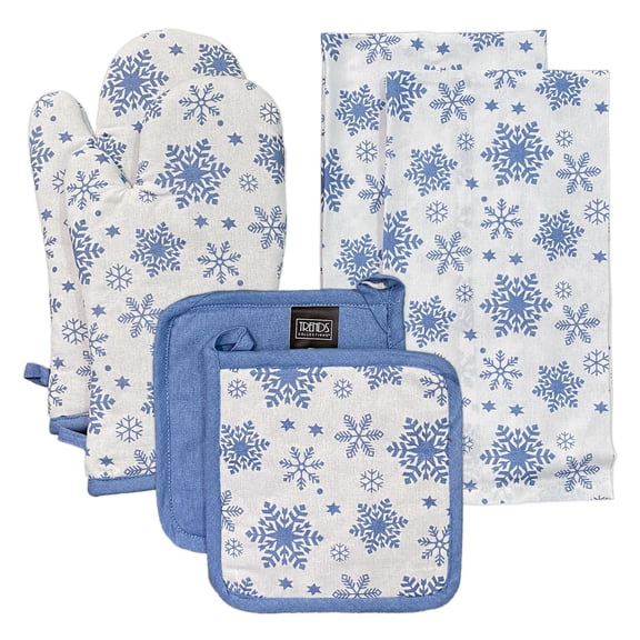 Snowflake 100% Cotton 6pc Kitchen Towel, Pot Holder, Oven mitt Set