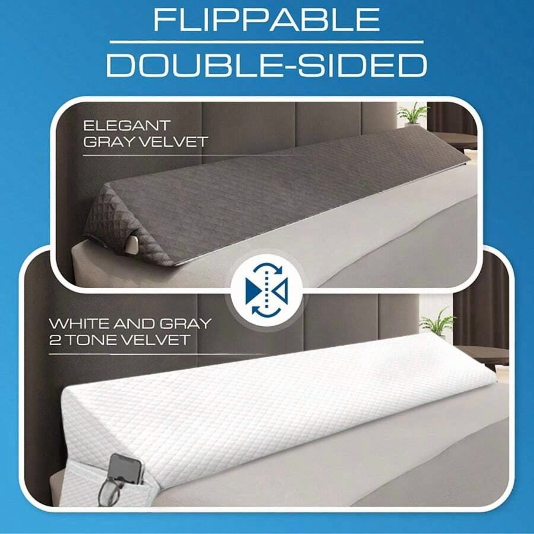 1 Piece Queen Size Bed Wedge Pillow - Foldable -Filled Adjustable Mattress Wedge (0-7" Height) | Gap Filler & Headboard Cushion, Gray Bed Wedge For Queen Beds, Spinal Alignment Aid, Fits Single/
