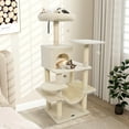 thumbnail image 2 of Costway 58" Tall Multi-level Cat Tree with Upholstered Perch & Cat Condo, Comfy Hammock Beige, 2 of 10