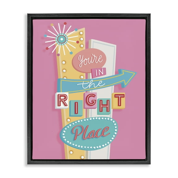 Stupell Industries Retro In The Right Place Text & Numbers Painting Black Floater Framed Canvas Art Print Wall Art, 17 x 21