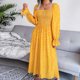 thumbnail image 4 of Vestido largo medio de cintura alta con cuello cuadrado estampado Otoño Invierno para mujer Fridja  yut7218, 4 of 7