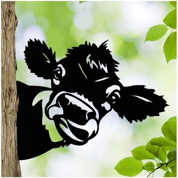 Jinsinto Metal Cow Garden Ornaments for Fences Outdoor Decorations Home Cow Animals Garden Decor Sculptures Rusty Cast Iron Silhouettes Tree Yard Wall Art Gift Cow