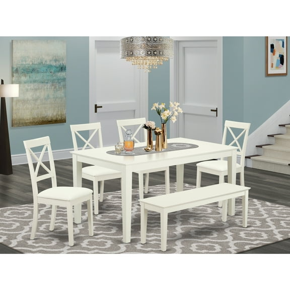 Coastal Dining Set 6Pc - Table, 4 Chairs, Bench - Linen White Cottage Style