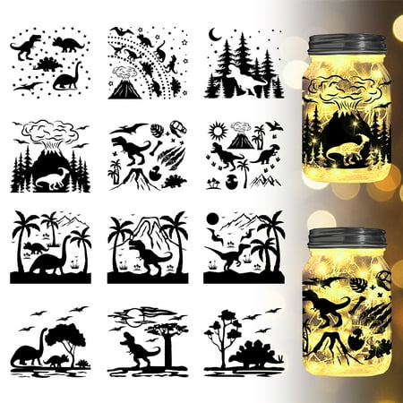 12 style Silhouette Paper for Lighting Decoration Paper Cut Light box Rectangle Dinosaur Pattern 90x100mm 12pcs/set