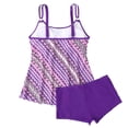 thumbnail image 4 of Wyobmus Womens Vintage Tankini Swimsuits 2 Piece Bathing Suit Tummy Control Flowy Double Straps Tankini Tops With Boyshorts Purple, 4 of 5