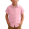 thumbnail image 4 of Resicozy Girls Button Down Linen Shirts for Kids Summer Short Sleeve Dress Shirts Uniform Blouse 3-13 Years Pink 160, 4 of 8