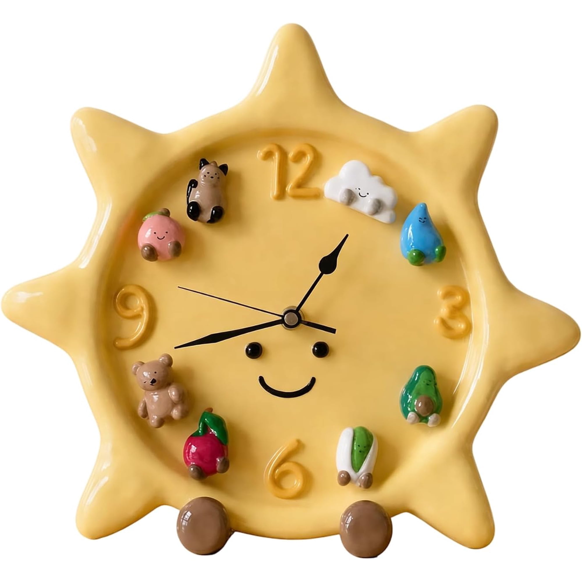 Handmade 3 D Ceramic Wall Clock,Cute Colorful Decorative Clock with Raised Clay Art Designs,Vintage Whimsical Handmade 3 D Ceramic Wall Clock,Cute Colorful Decorative Clock with Raised Clay Art Designs,Vintage