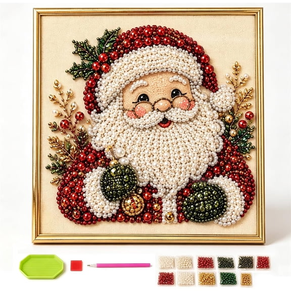 DIY Christmas Pearl Diamond Painting Art Kit with Frame, Christmas Craft Kit, DIY Pearl Diamond Painting Kit, Holiday Home Wall Decoration Gift