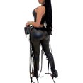 thumbnail image 2 of HLSOHJP Women's Faux Leather Club Outfit Two Piece Sleeveless Cropped Tank Top Split Pants Lace Up Ruched Matching Sets, 2 of 6
