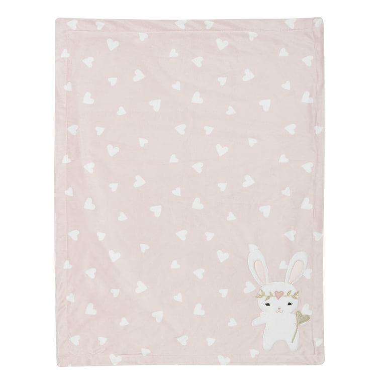 Lambs & Ivy Confetti Pink Bunny with Hearts Luxury Coral Fleece