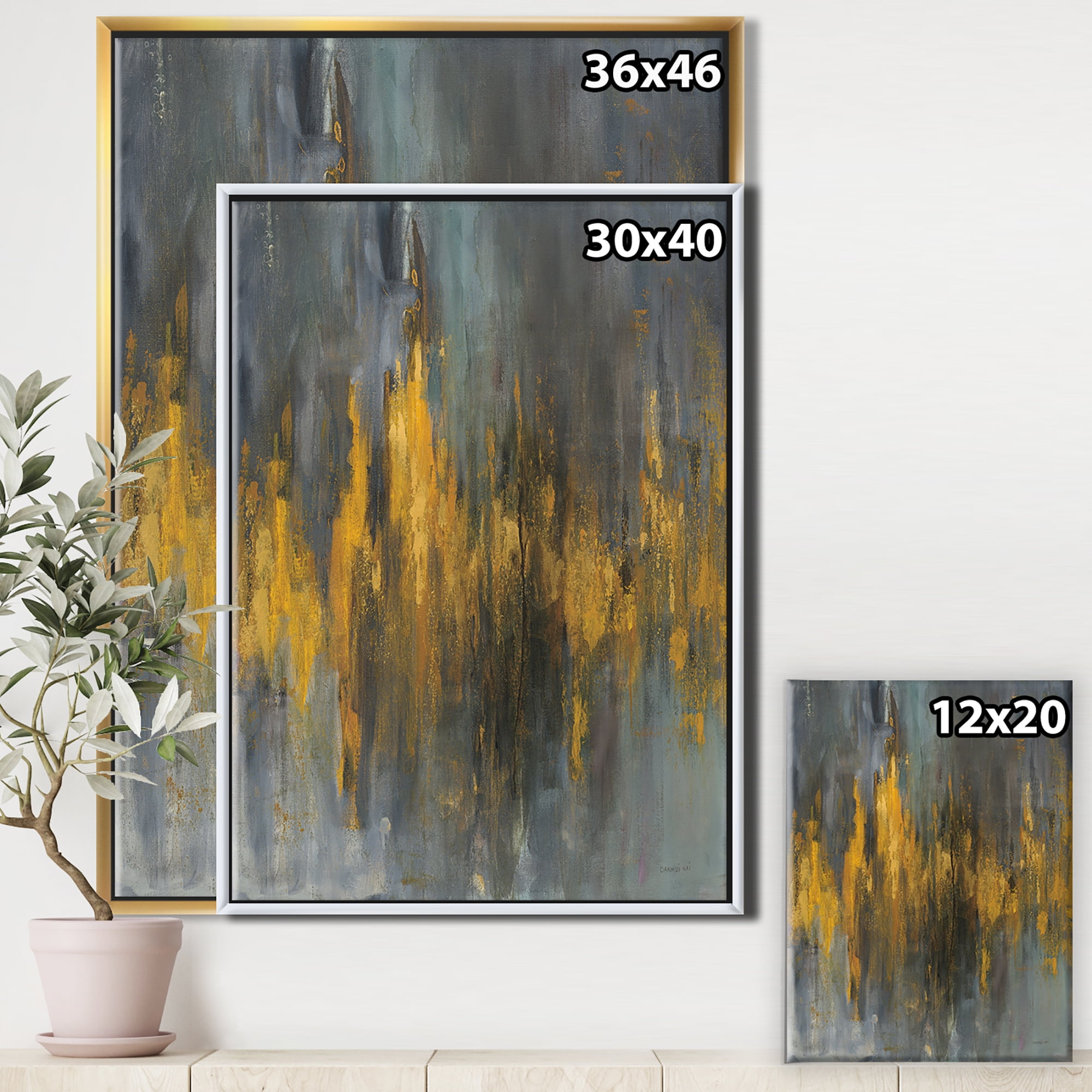 Designart ' Black and Gold Glam Abstract ' Modern & Contemporary Framed Canvas