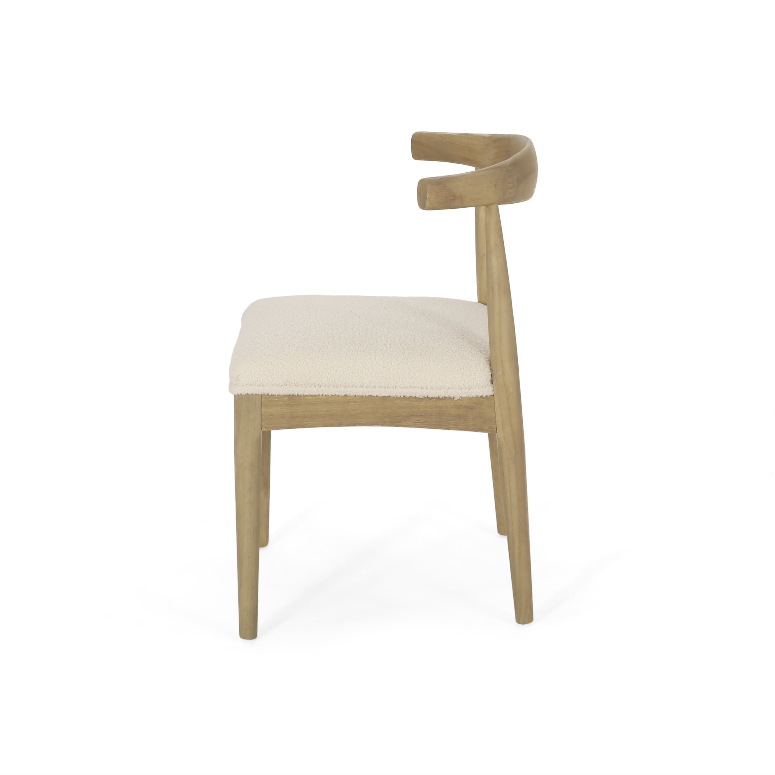Noble House Cotterell Fabric and Wood Dining Chairs, Set of 2, Ivory Boucle and Light Ash