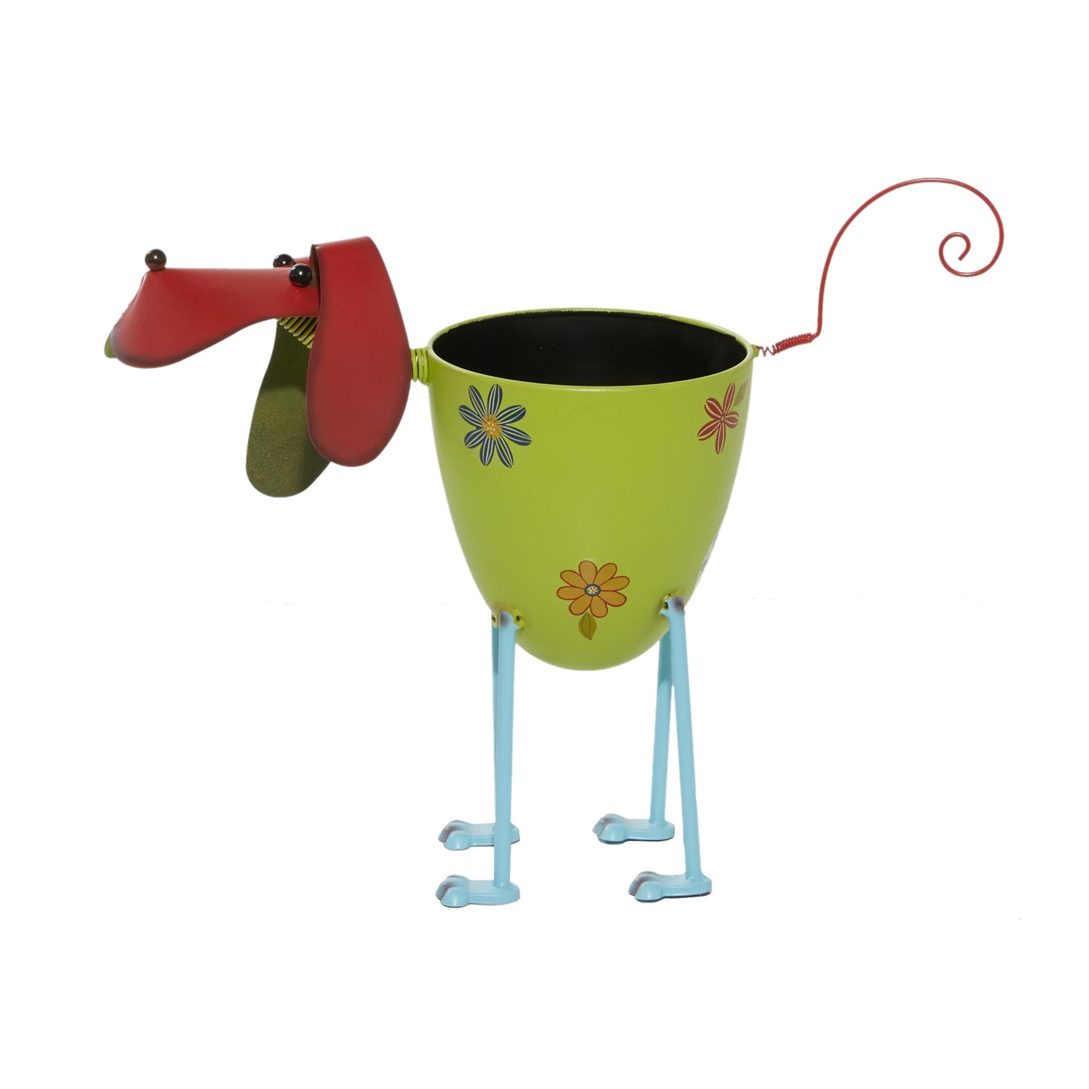 DecMode Green Farmhouse Metal Indoor/Outdoor Dog Shape Planter with Floral Design, 19"W x 18"H