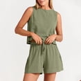 thumbnail image 2 of MSJUHEG Shorts For Women Workout Shorts Womens 2 Piece Shorts Set Sleeveless Halter Top Tank Top High Waist Shorts Bodysuit Pocket Womens Shorts Army Green Xl, 2 of 9