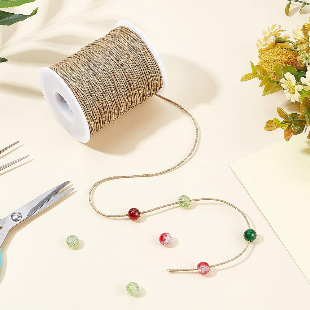 100 Yards 1mm Waxed Cotton Cord Thread Beading String Waxed Craft String Bracelet Strings for Bracelet Necklace Making Crafting Beading Macrame Vase Decor, Burlywood
