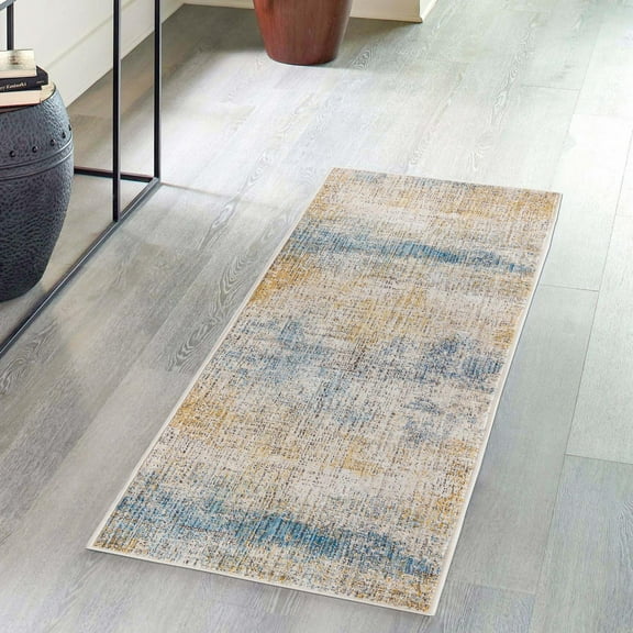 Unique Loom Deepa Collection Area Rug - Whane (2' x 8' Runner Blue Ivory/Yellow)