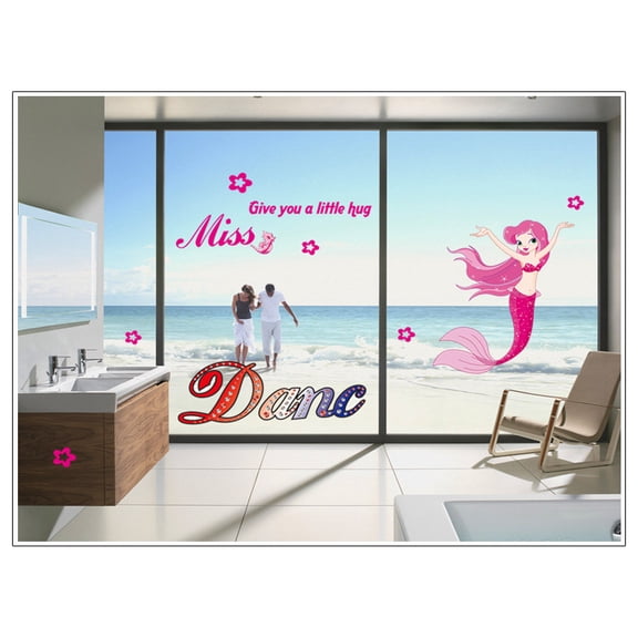 Mermaid Gril Sea Ocean Wall Stickers Wall Decal for Kindergarten Living Room Children's Room TV Background Wall Art Decors Window Thanksgiving Christmas