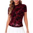 thumbnail image 2 of Haivin Women's Lace Round Neck Bodycon Top,Hollow Out Short Sleeve Shirt for Party and Dating, 2 of 7