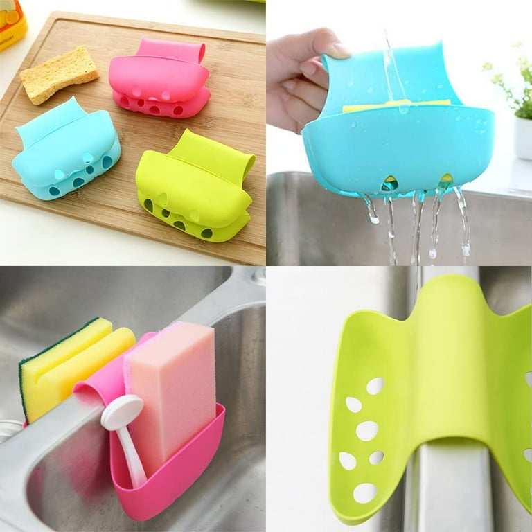 AllTopBargains 4 Sink Caddy Kitchen Silicone Soap Sponge Holder Hanging Basket Dish Bath Shower