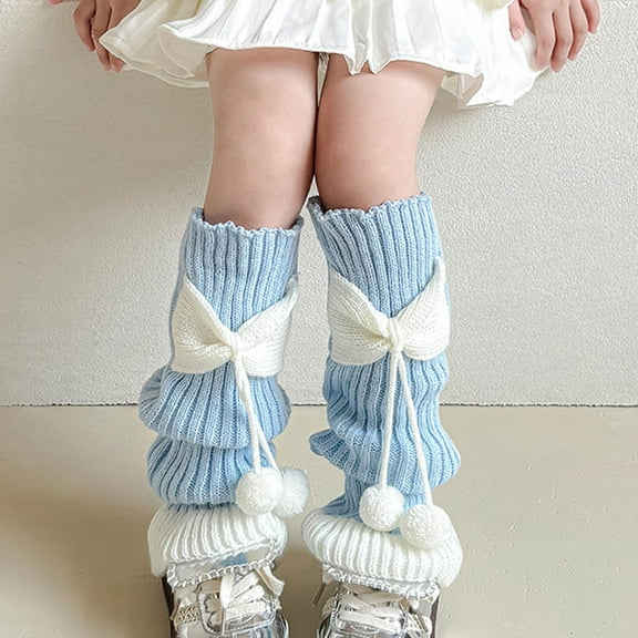 NAISIBABY Girls Leg Warmers Socks, Knitted Thicken Cute Plush Knee High Loose Stretch Socks Leggings Blue 3-15T