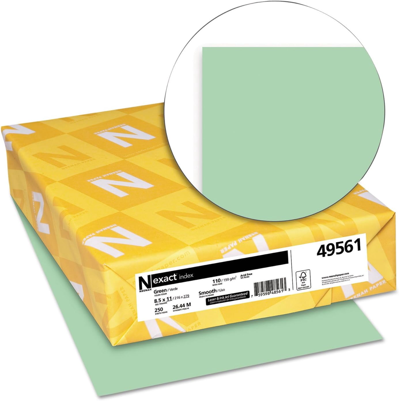 Paper 49561  Index Card Stock, 110lb, 8 1/2 x 11, Green, 250