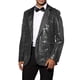 thumbnail image 4 of Blazer de lentejuelas INSPIRE CHIC para hombres, con solapa de pico, abrigo deportivo de cuadros brillantes, 2XL, negro y plateado, 4 of 5